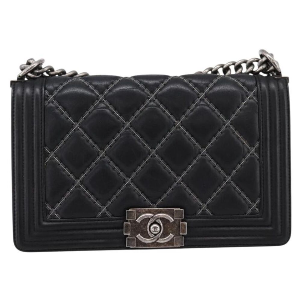 Chanel Boy Flap Quilted Calfskin With Micro Chain Detail Black Leather Shoulder